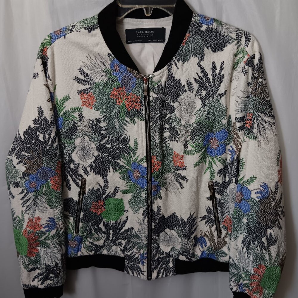 ZARA BASIC EMBROIDERY FLORAL PRINT BOMBER JACKET